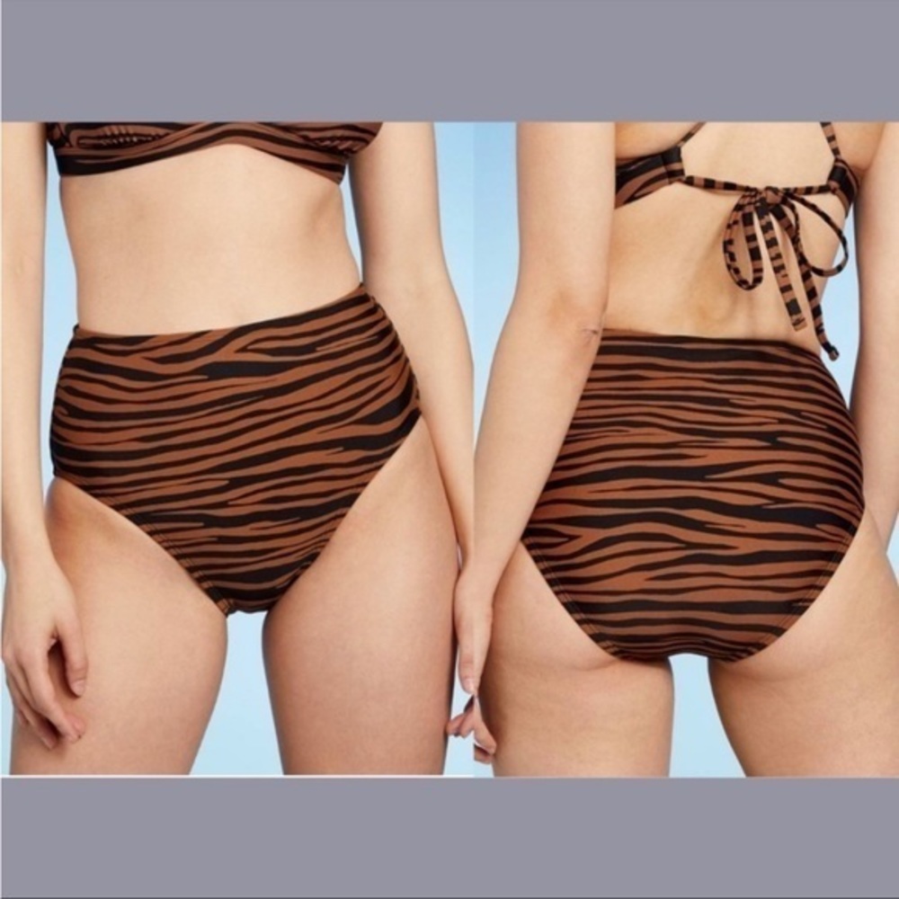 NWT- Kona Sol Brown & Black Zebra High Waist Bikini Bottoms